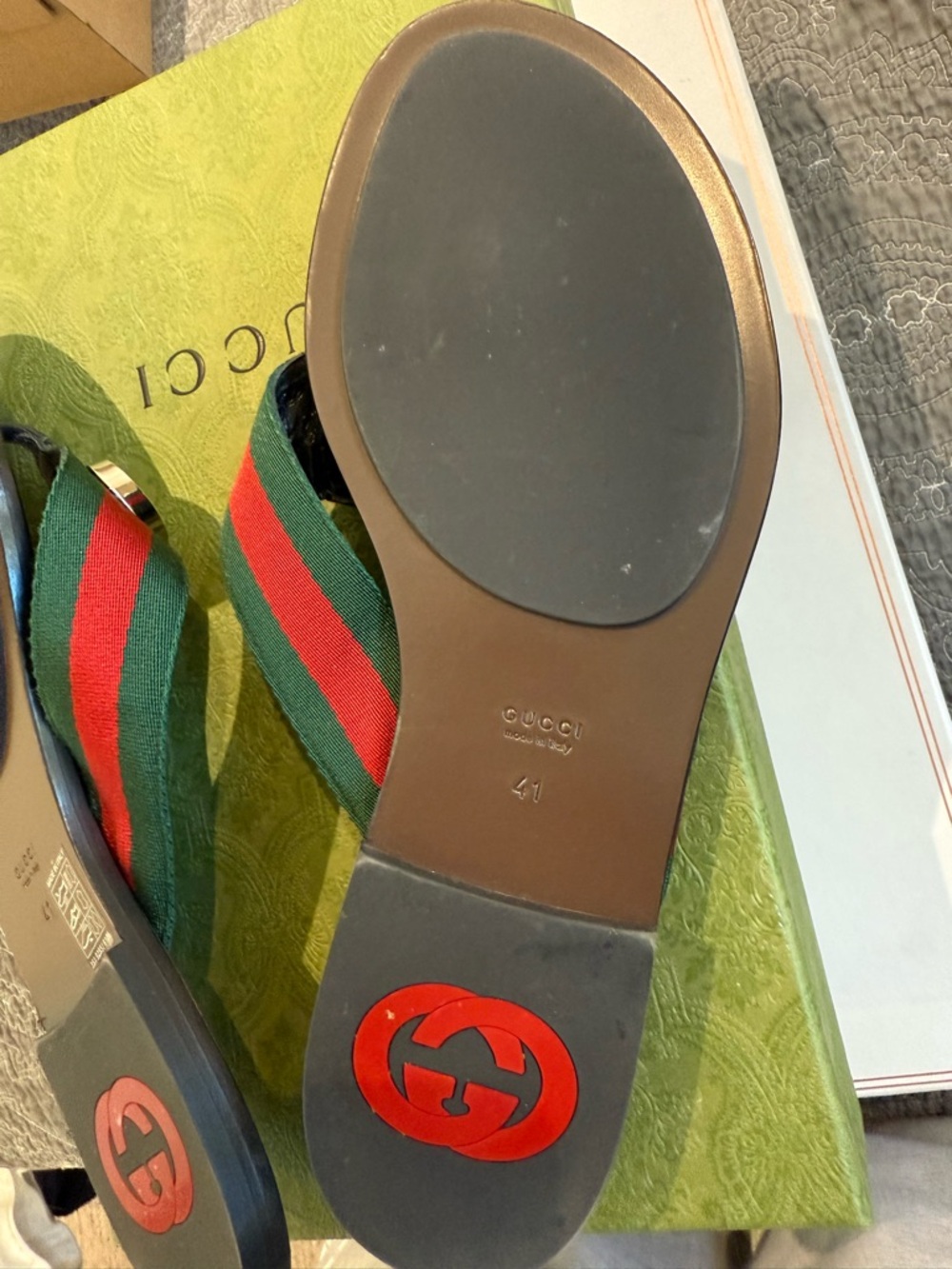 Gucci Brown GG Logo Web Stripe Thong Sandals - Picture 6 of 8